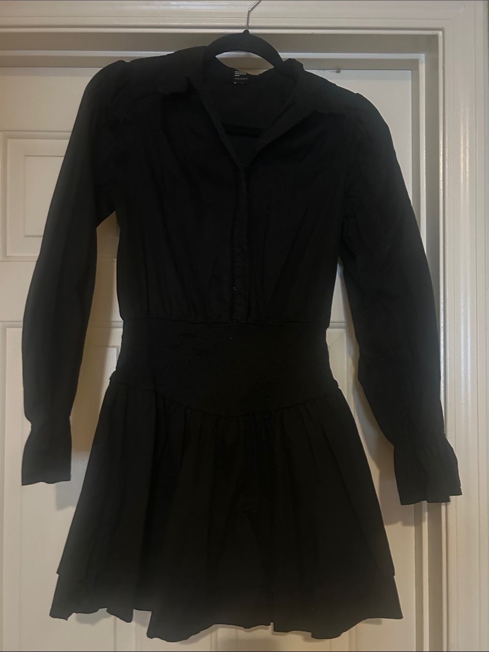 Forever 21 Black Long Sleeve Waist-Detail Mini Dress